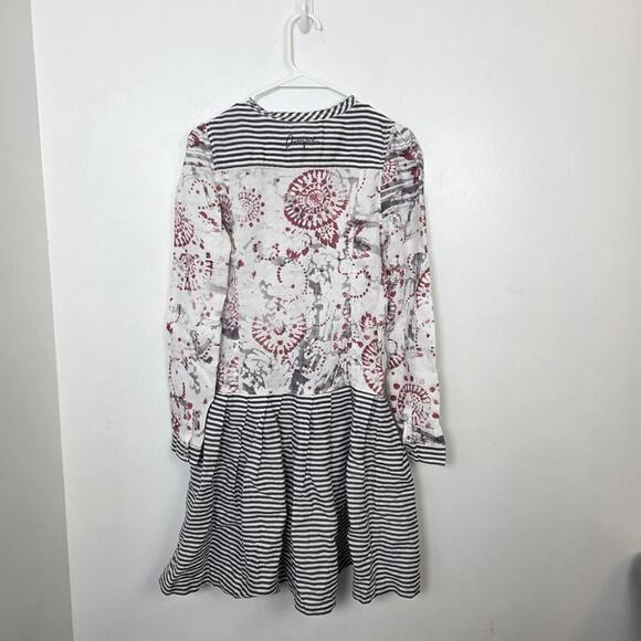 Desigual White Gray Striped Long Sleeve Button Up Arsty Mini Dress Size 8 - Picture 9 of 11